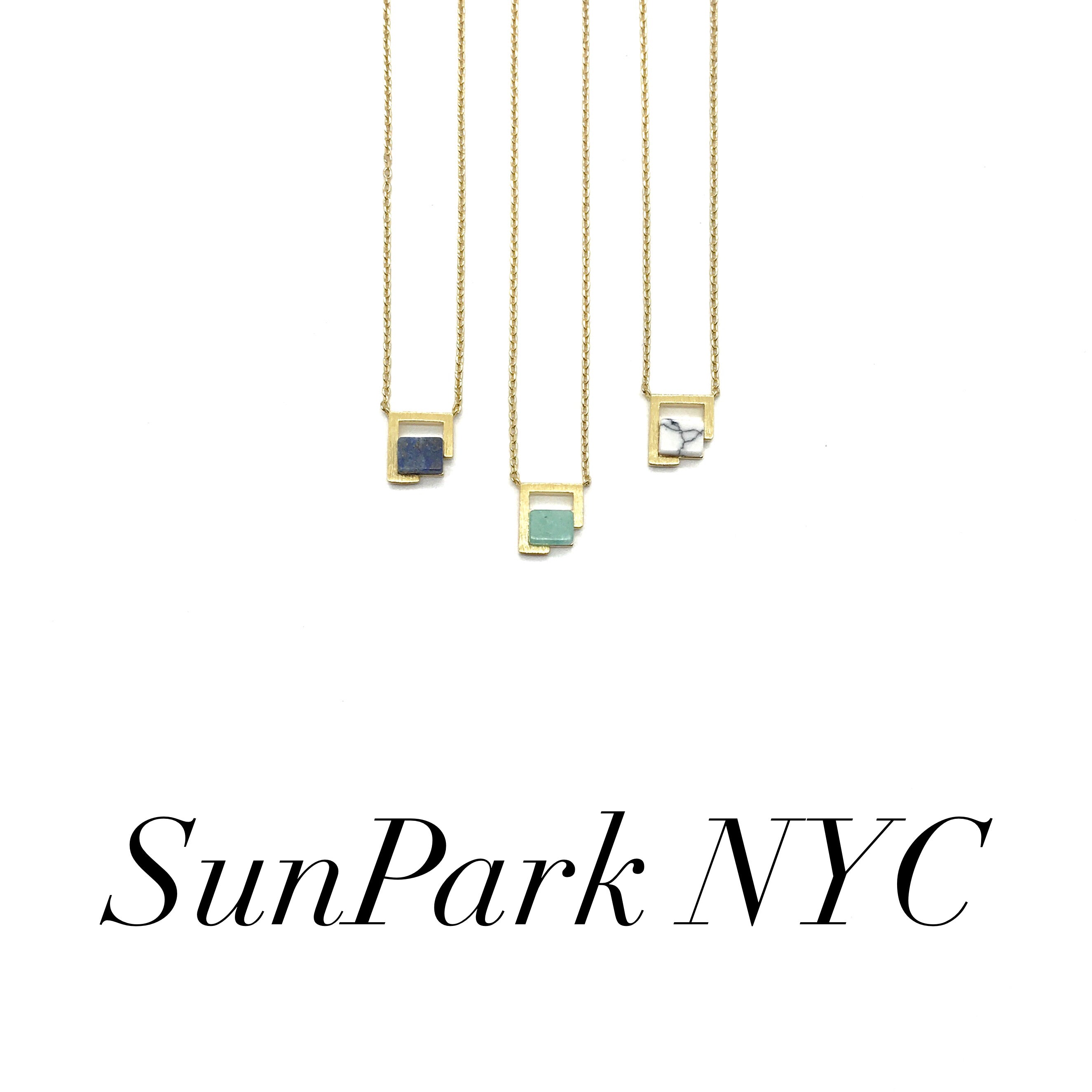 Double Square Gold x Gem Necklace SunPark NYC